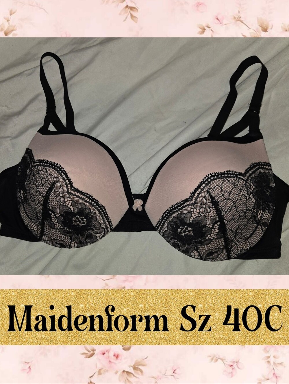 Maidenform Black & Blush Lace Push-Up Bra - 40C